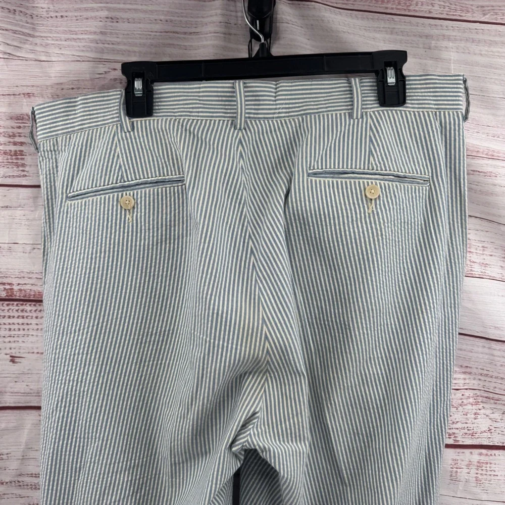 Polo Ralph Lauren Pants Mens 36x32 Seersucker Striped Blue White Cotton Chinos